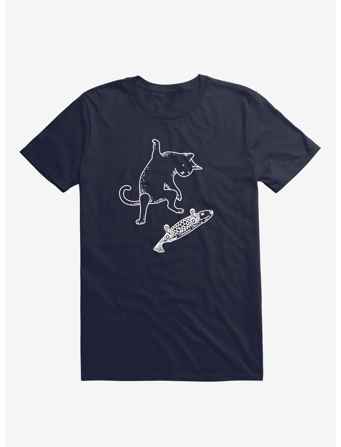 Street Cat Riding Fish Skateboard T-Shirt, NAVY, hi-res