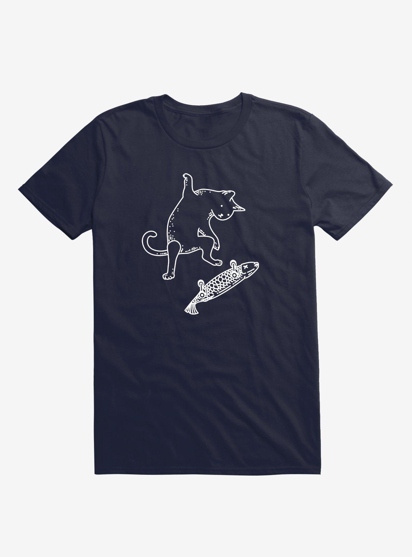 Street Cat Riding Fish Skateboard T-Shirt, Hot Topic