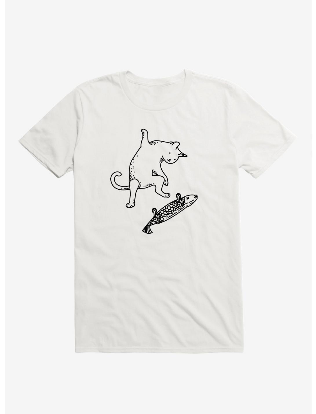 Street Cat Riding Fish Skateboard T-Shirt, WHITE, hi-res