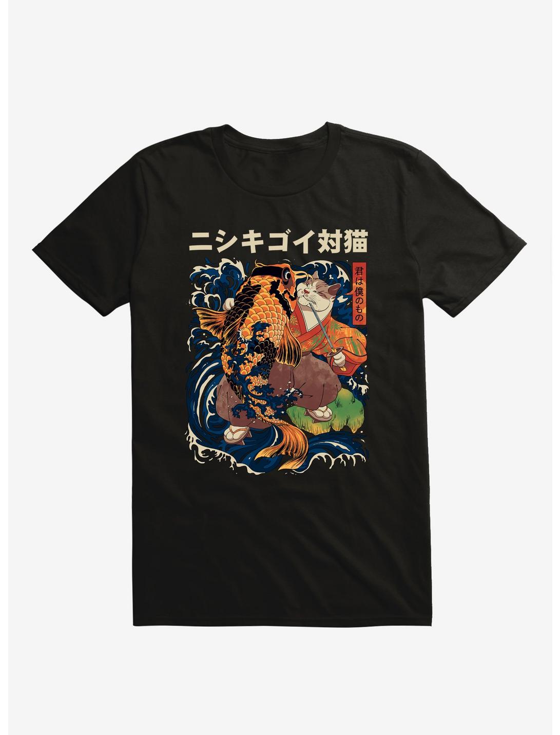 The Cat And The Koi T-Shirt, BLACK, hi-res