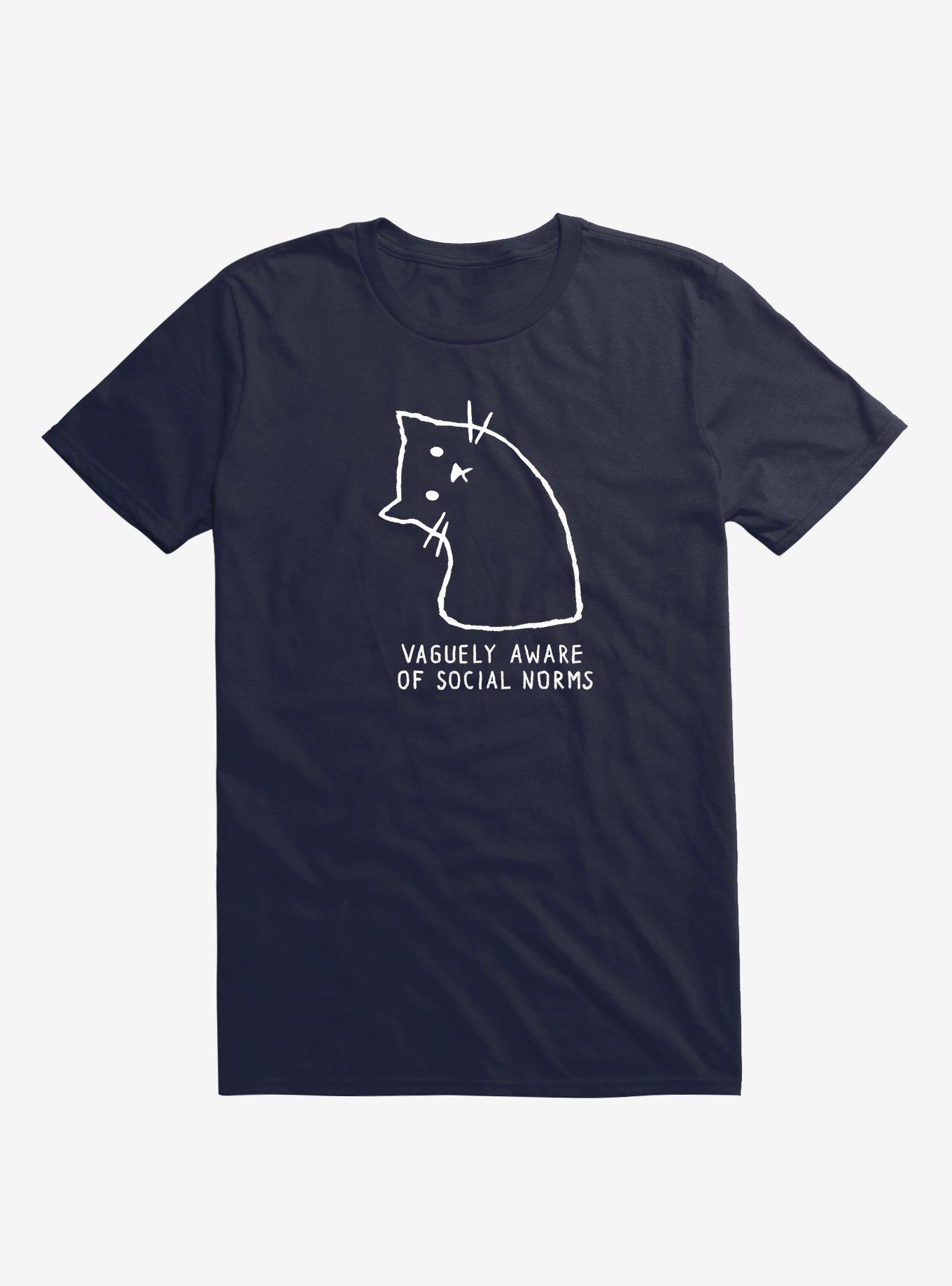 Vaguely Aware Of Social Norms Cat T-Shirt, NAVY, hi-res
