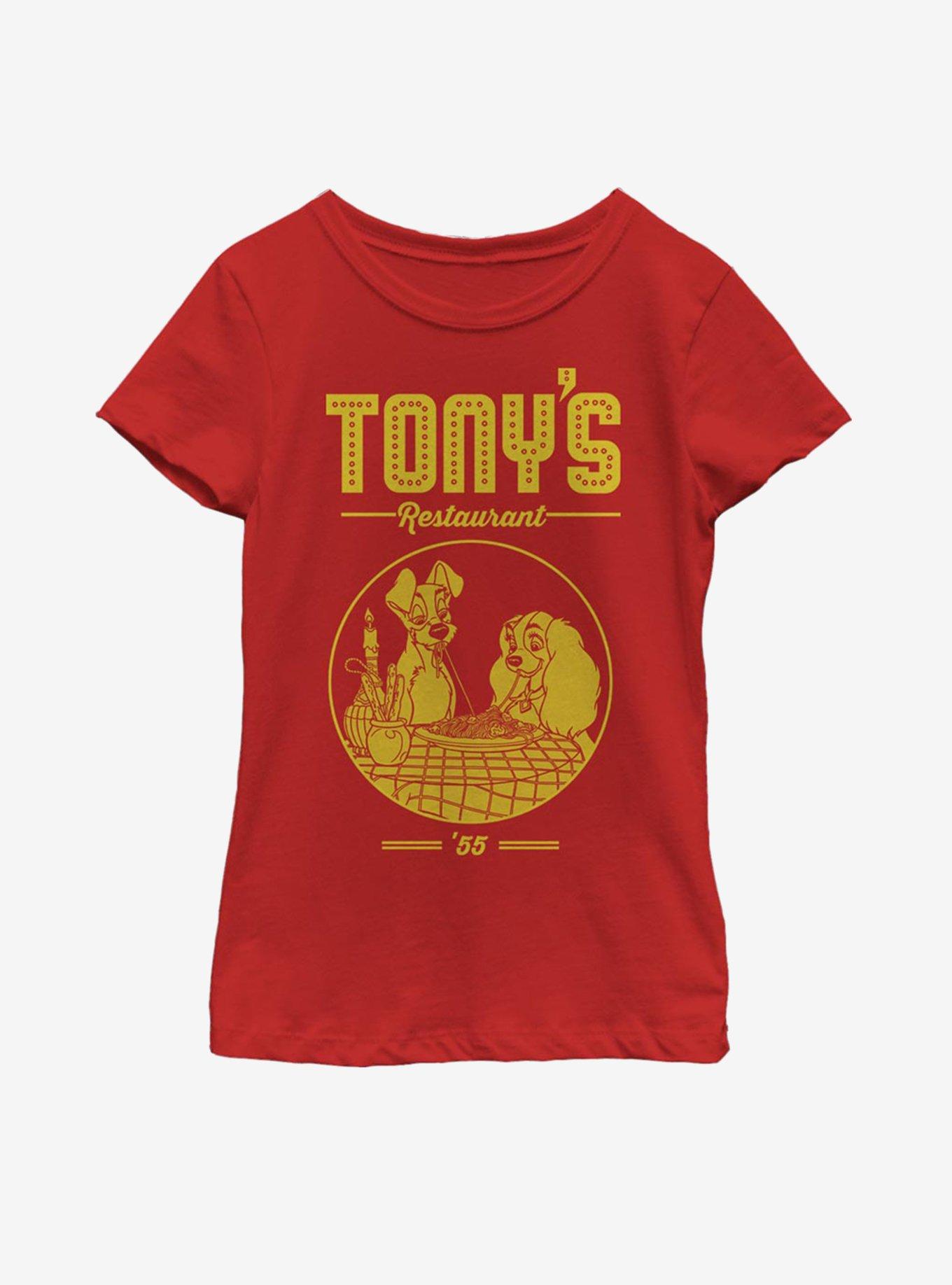 Disney Lady And The Tramp Tony's Restaurant Youth Girls T-Shirt, RED, hi-res