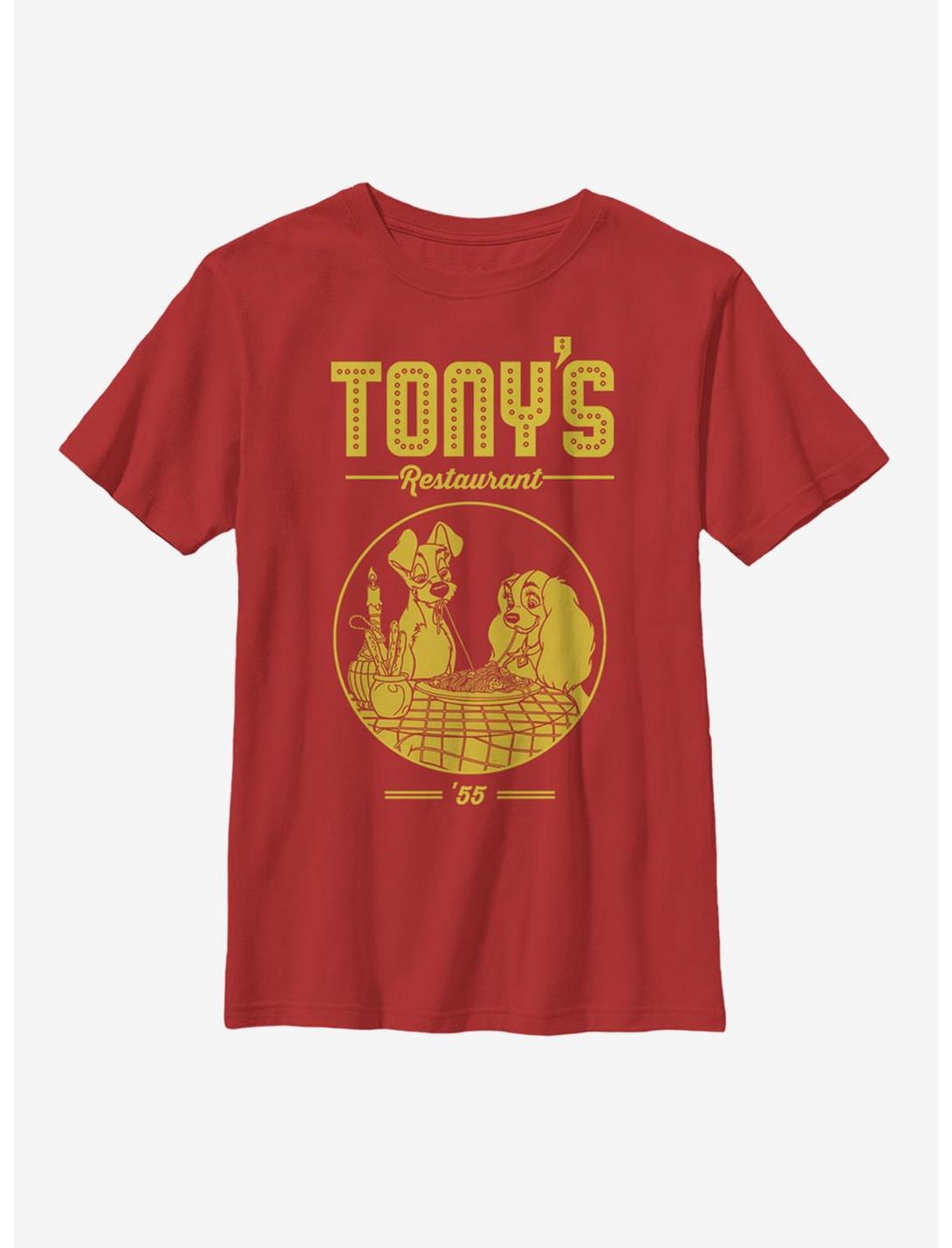 Disney Lady And The Tramp Tony's Restaurant Youth T-Shirt, RED, hi-res