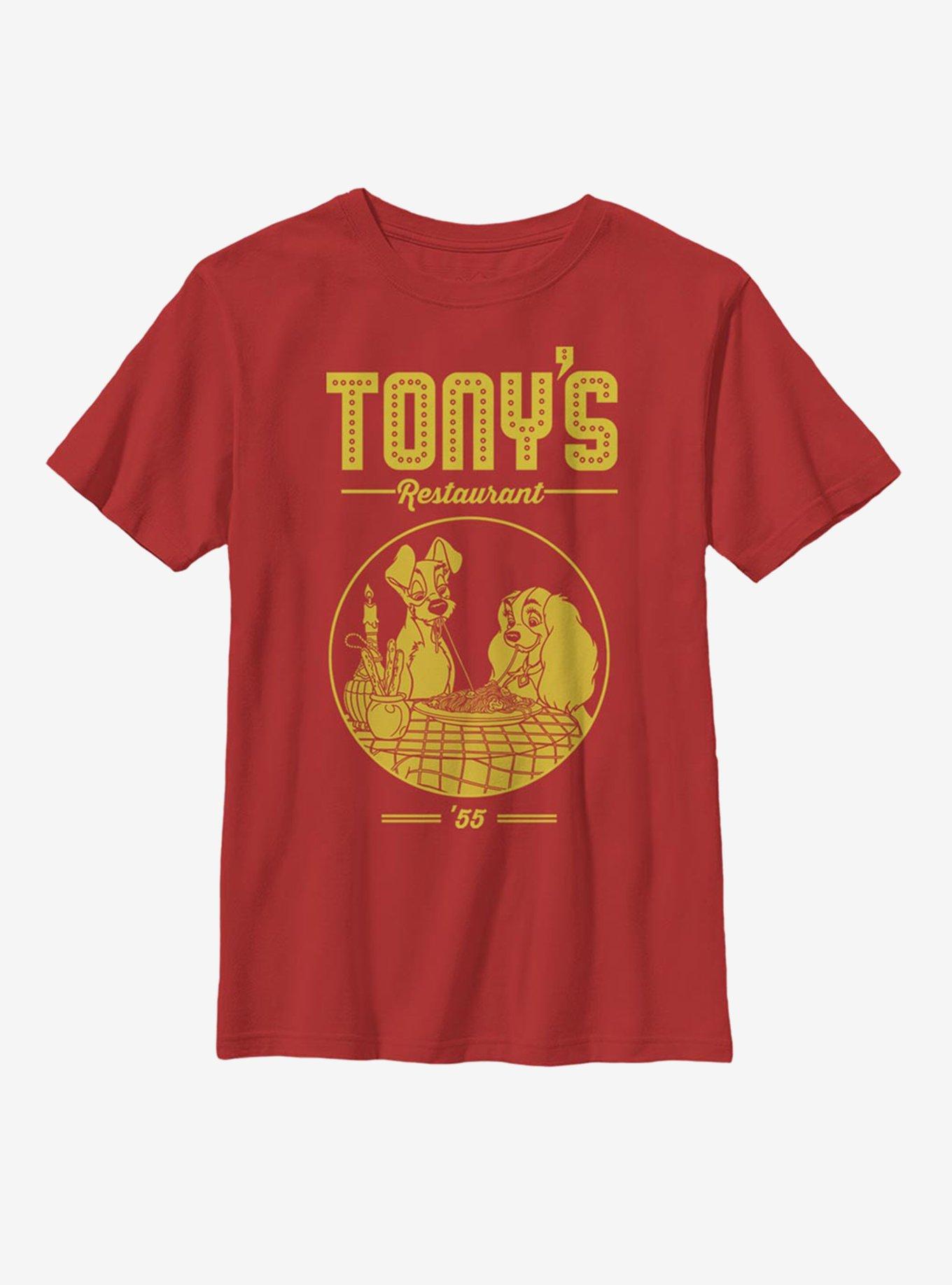 Disney Lady And The Tramp Tony's Restaurant Youth T-Shirt, RED, hi-res