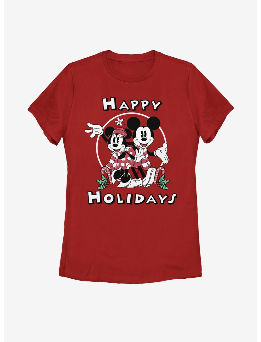 Disney Mickey Mouse & Minnie Holiday Womens T-Shirt, RED, hi-res