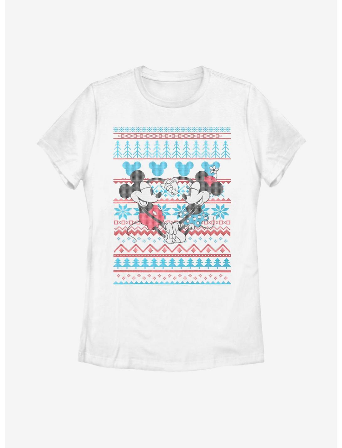 Disney Mickey Mouse & Minnie Christmas Pattern Womens T-Shirt, WHITE, hi-res