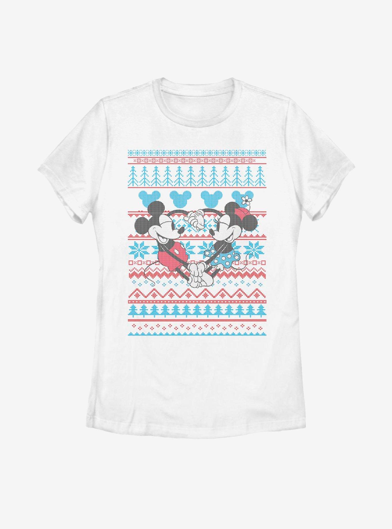 Disney Mickey Mouse & Minnie Christmas Pattern Womens T-Shirt, , hi-res