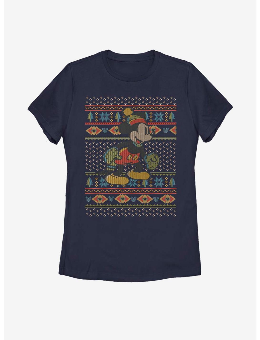 Disney Mickey Mouse Vintage Mickey Christmas Pattern Womens T-Shirt, NAVY, hi-res