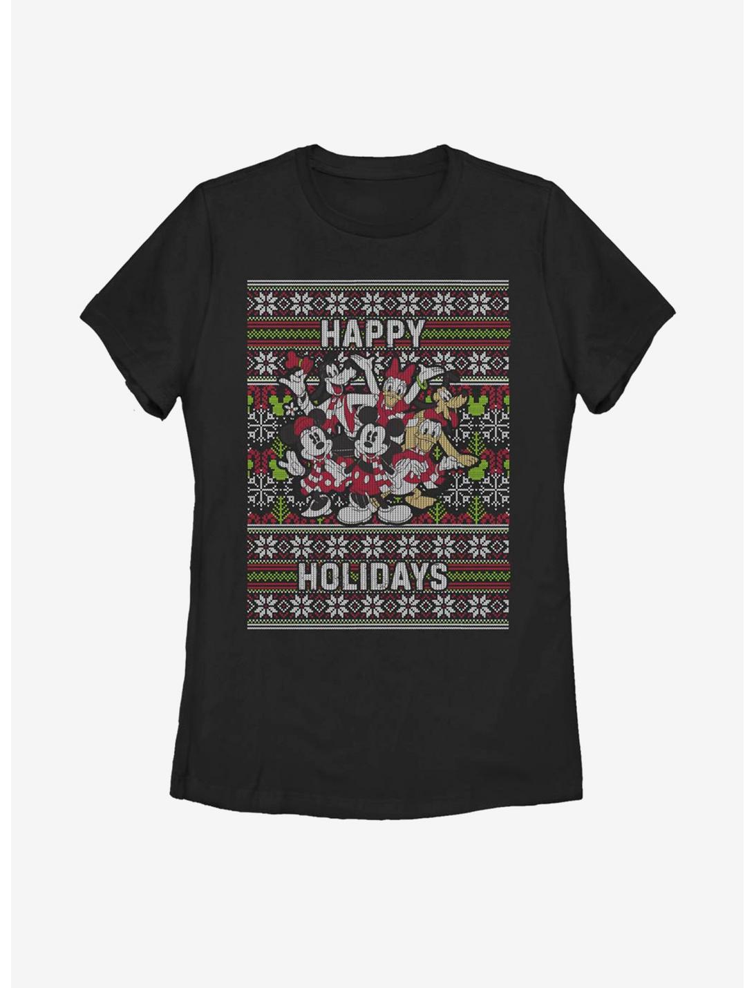 Disney Mickey Mouse Whole Gang Christmas Pattern Womens T-Shirt, BLACK, hi-res