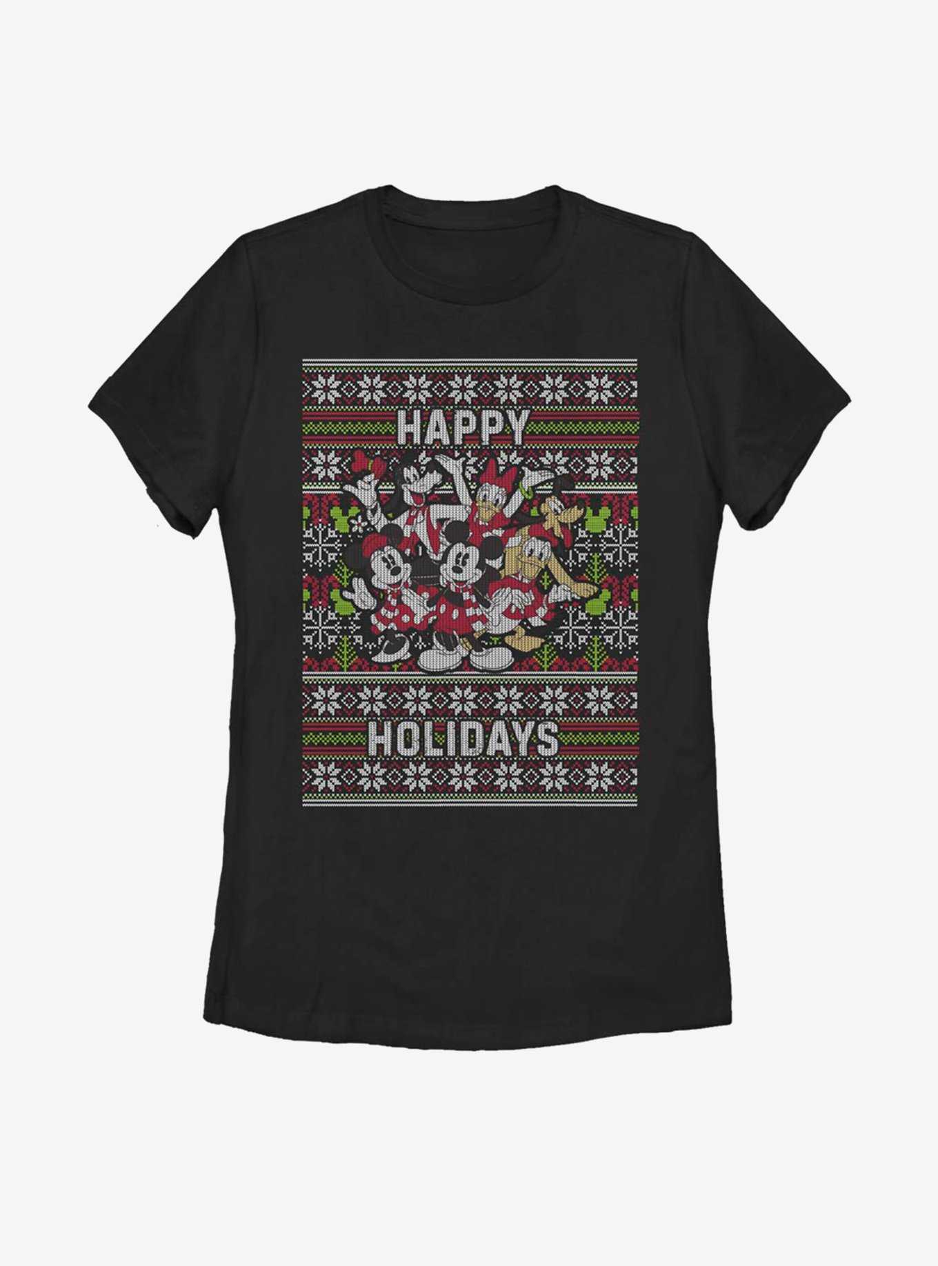 Disney Mickey Mouse Whole Gang Christmas Pattern Womens T-Shirt, , hi-res