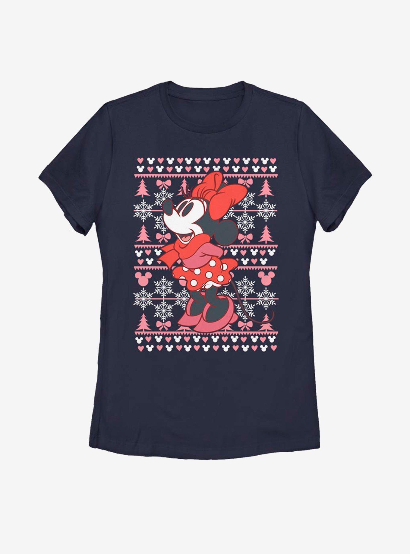 Disney Mickey Mouse Minnie Winter Christmas Pattern Womens T-Shirt, , hi-res