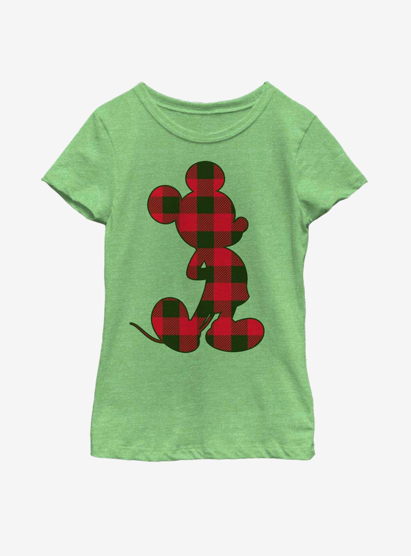 Disney Mickey Mouse Red Checkered Silhouette Youth Girls T-Shirt, , hi-res