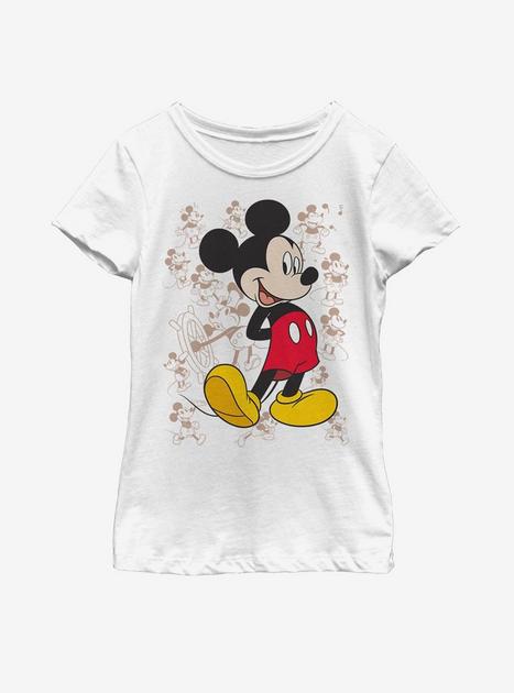 Disney Mickey Mouse Many Mickeys Youth Girls T-Shirt - WHITE
