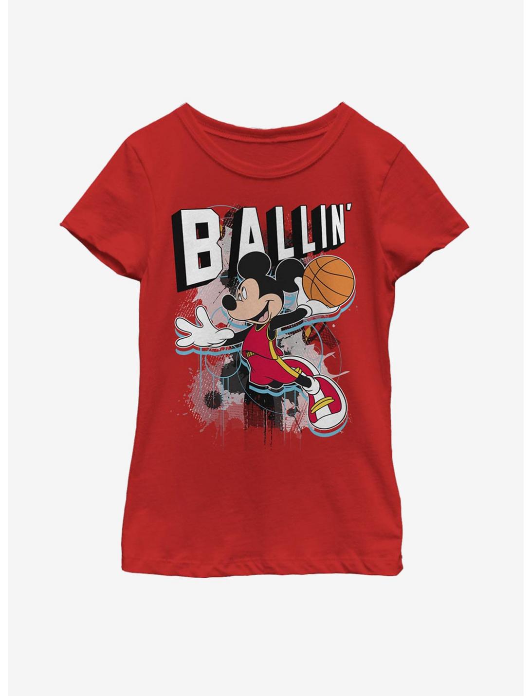 Disney Mickey Mouse Ballin' Youth Girls T-Shirt, RED, hi-res