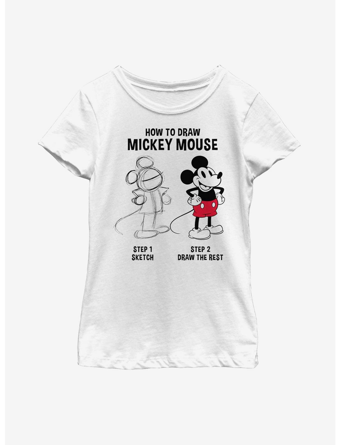 Disney Mickey Mouse Drawing Youth Girls T-Shirt, WHITE, hi-res