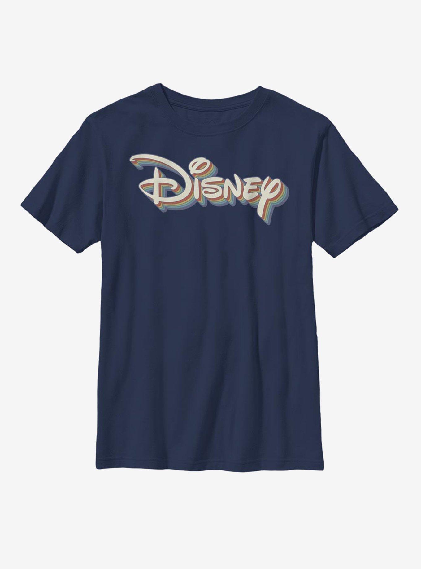 Disney Retro Rainbow Logo Youth T-Shirt, NAVY, hi-res