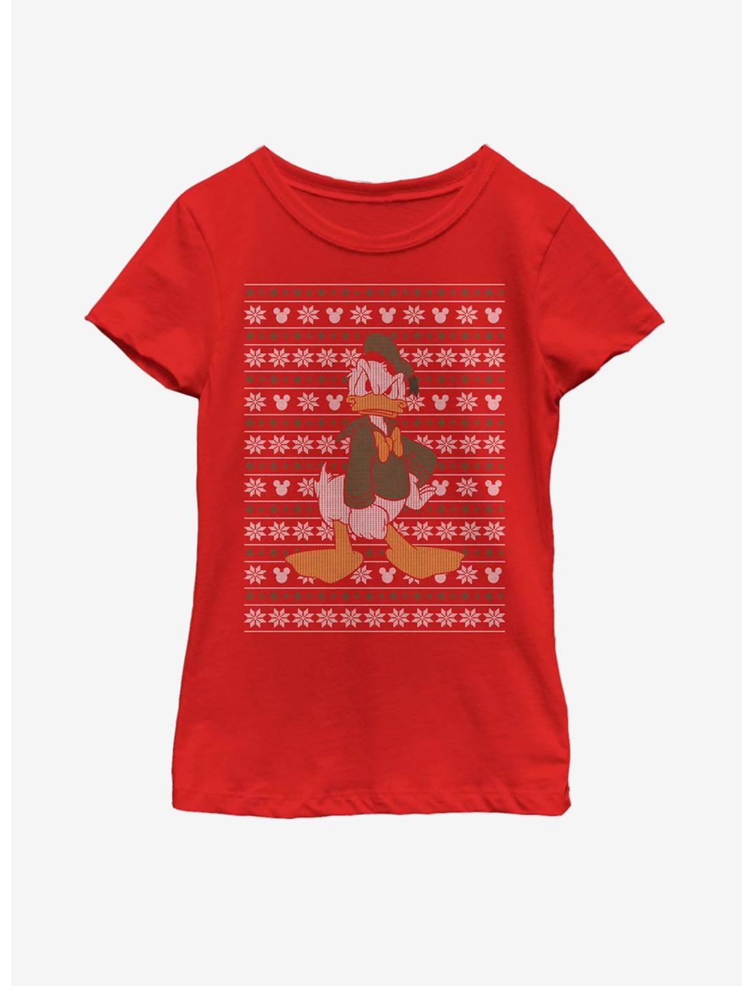 Disney Donald Duck Christmas Pattern Youth Girls T-Shirt, RED, hi-res