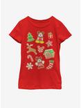 Disney Mickey Mouse Gingerbread Icons Youth Girls T-Shirt, RED, hi-res