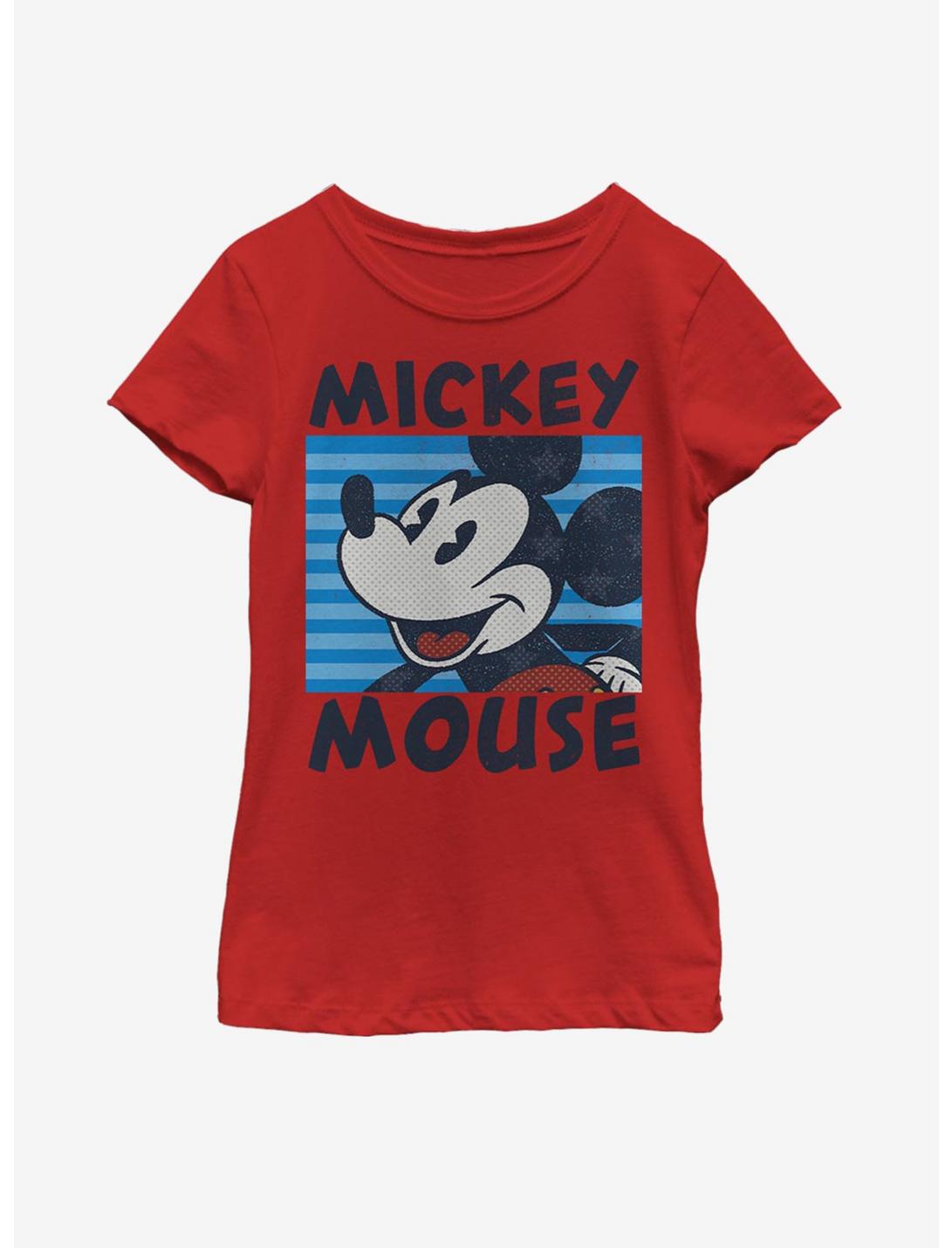 Disney Mickey Mouse Stripes Youth Girls T-Shirt, RED, hi-res