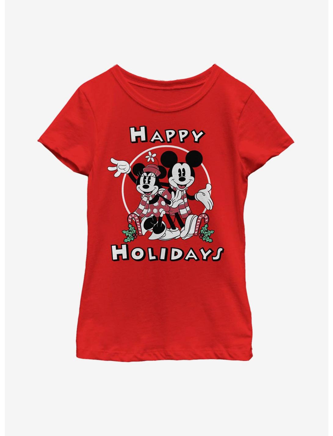 Disney Mickey Mouse & Minnie Holiday Youth Girls T-Shirt, RED, hi-res