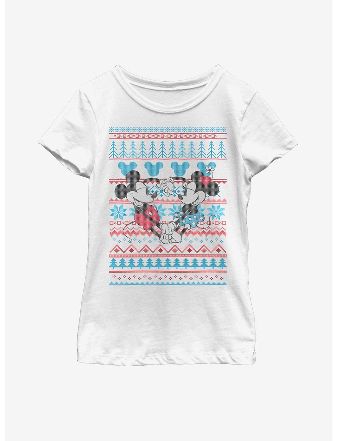 Disney Mickey Mouse & Minnie Christmas Pattern Youth Girls T-Shirt, WHITE, hi-res