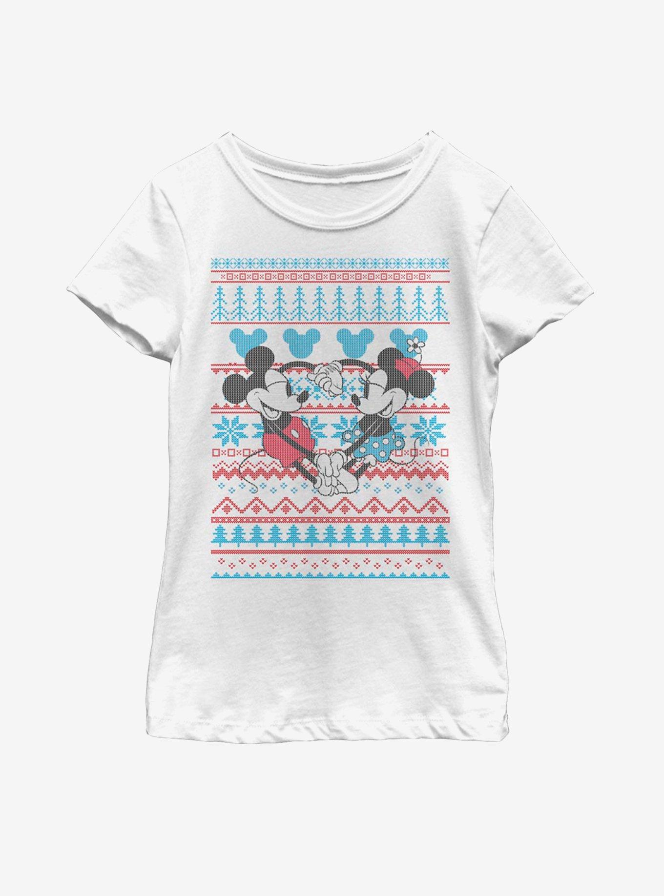 Disney Mickey Mouse & Minnie Christmas Pattern Youth Girls T-Shirt, , hi-res