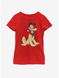 Disney Mickey Mouse Pluto Santa Hat Youth Girls T-Shirt, RED, hi-res