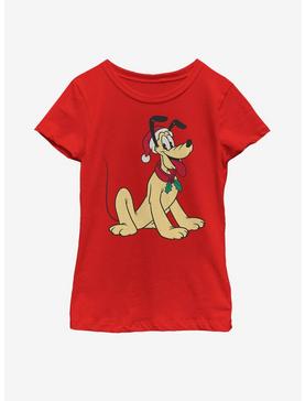 Disney Mickey Mouse Pluto Santa Hat Youth Girls T-Shirt, , hi-res
