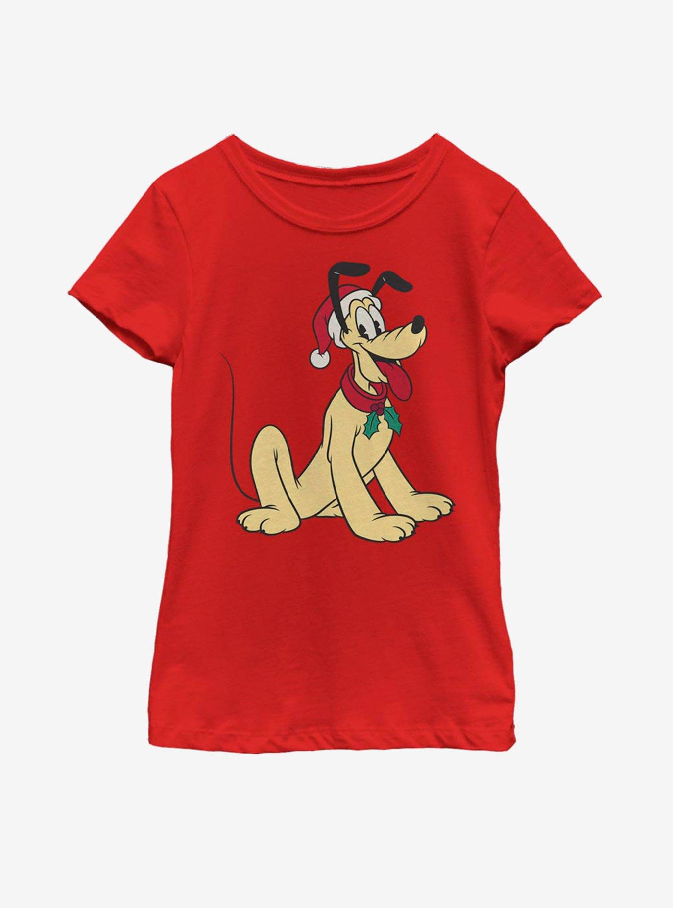 Disney Mickey Mouse Pluto Santa Hat Youth Girls T-Shirt, , hi-res