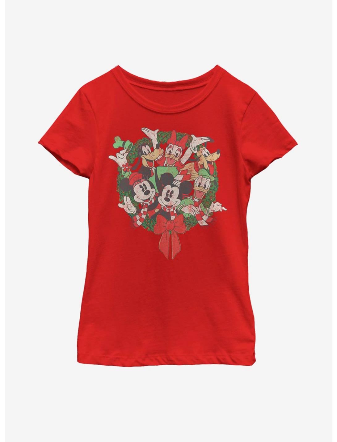 Disney Mickey Mouse Friends Wreath Youth Girls T-Shirt, RED, hi-res