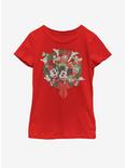 Disney Mickey Mouse Friends Wreath Youth Girls T-Shirt, RED, hi-res