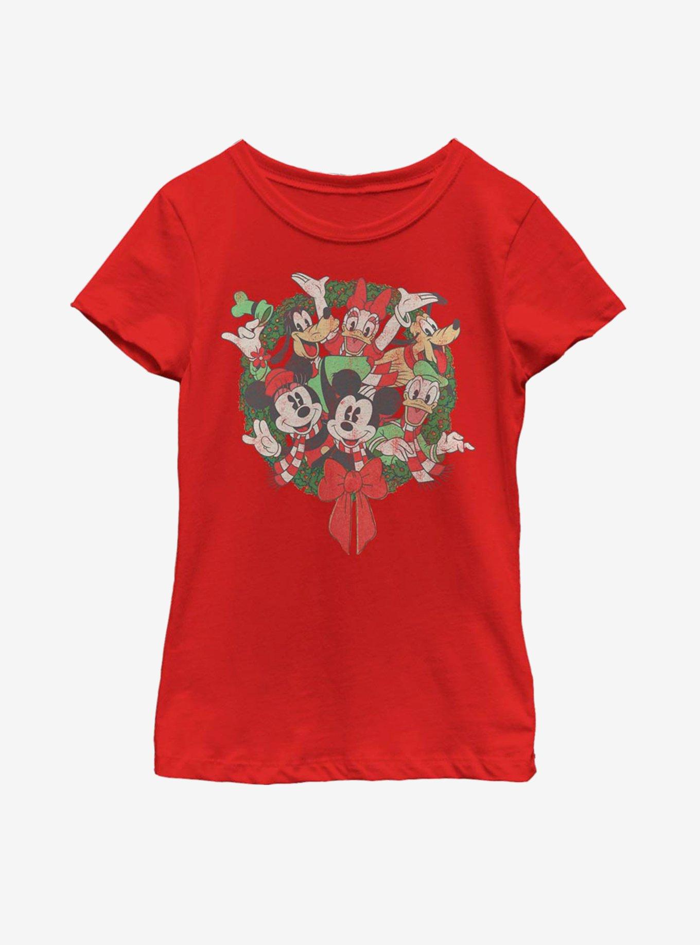 Disney Mickey Mouse Friends Wreath Youth Girls T-Shirt, , hi-res