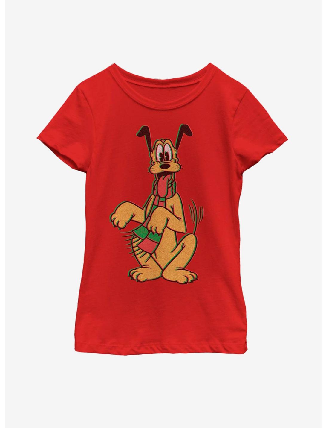 Disney Mickey Mouse Pluto Holiday Colors Youth Girls T-Shirt, RED, hi-res