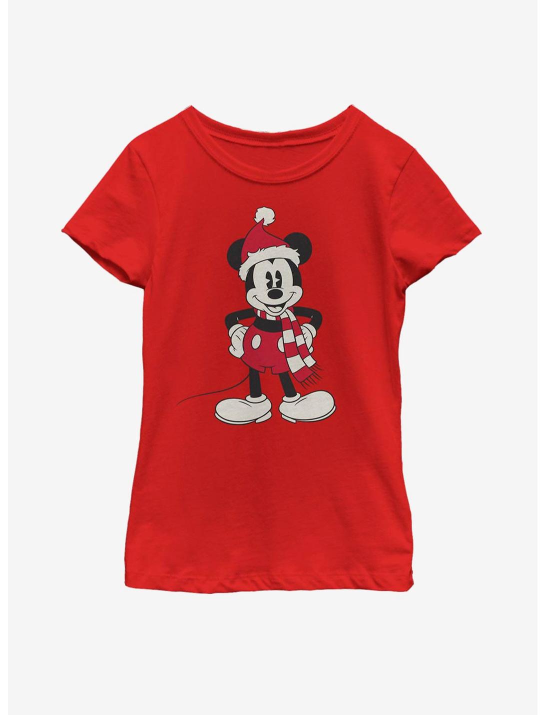 Disney Mickey Mouse Santa Hat Youth Girls T-Shirt, RED, hi-res