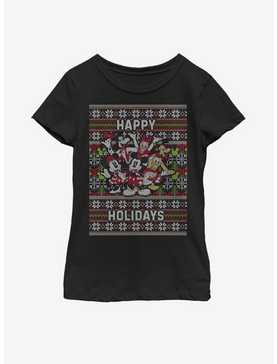 Disney Mickey Mouse Whole Gang Christmas Pattern Youth Girls T-Shirt, , hi-res