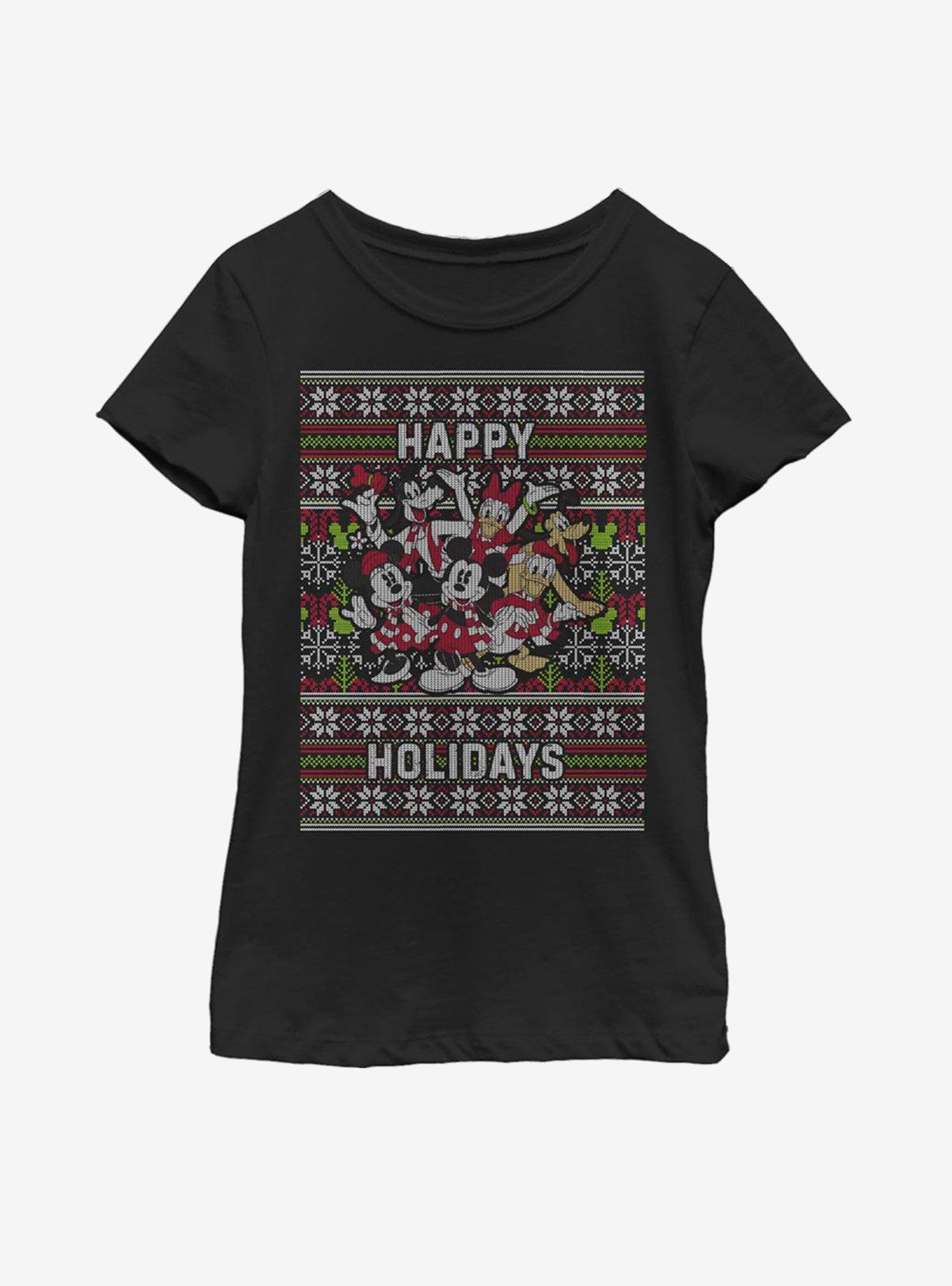Disney Mickey Mouse Whole Gang Christmas Pattern Youth Girls T-Shirt, , hi-res