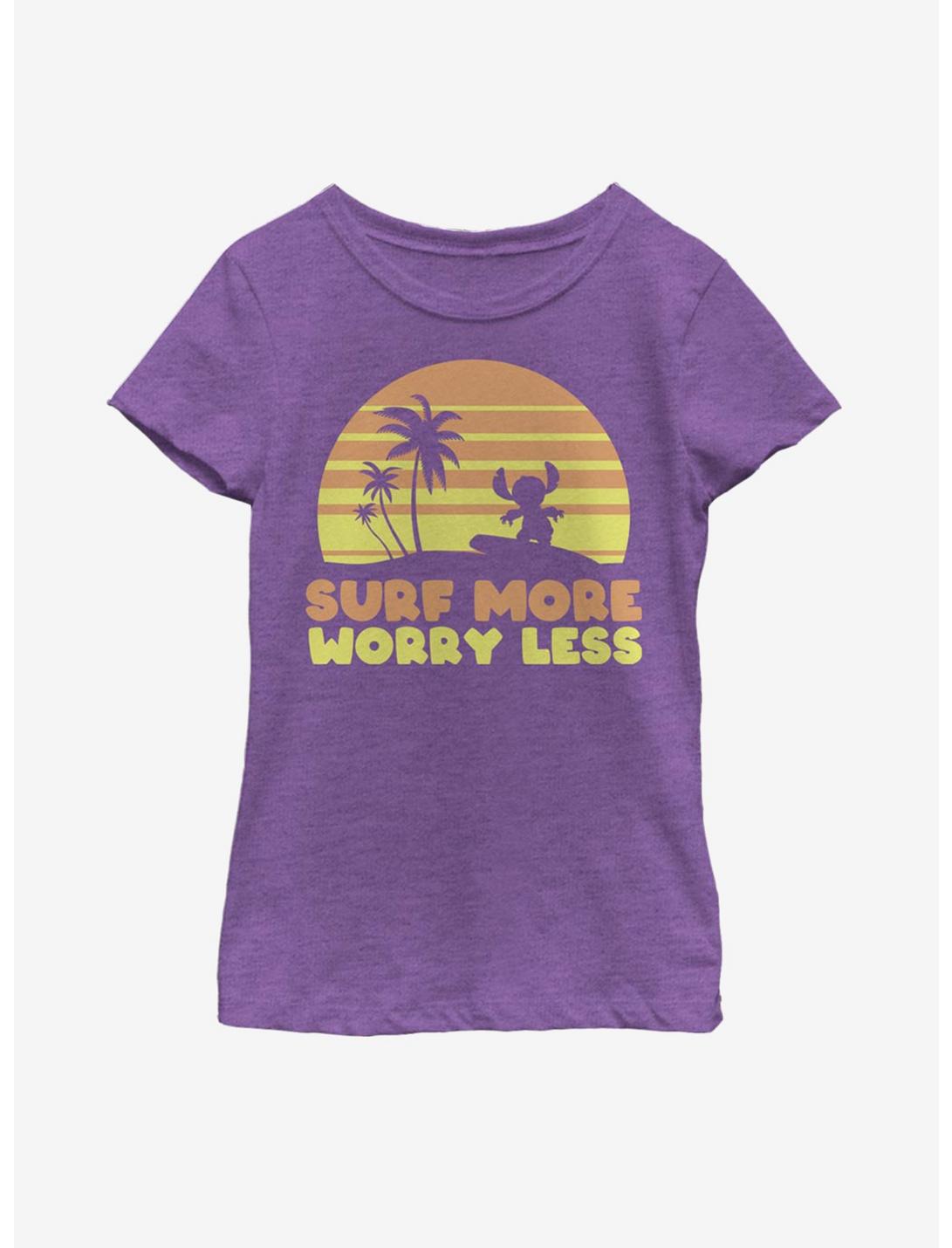 Disney Lilo And Stitch Surf More Worry Less Youth Girls T-Shirt, PURPLE BERRY, hi-res