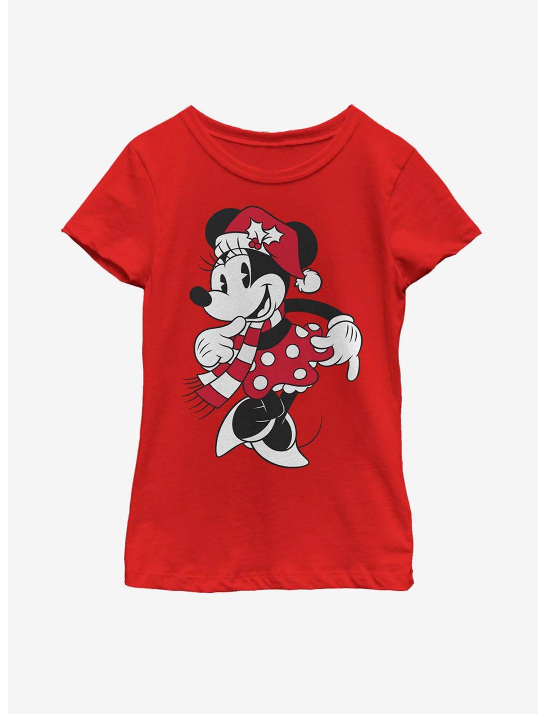 Disney Mickey Mouse Minnie Santa Hat Youth Girls T-Shirt, RED, hi-res