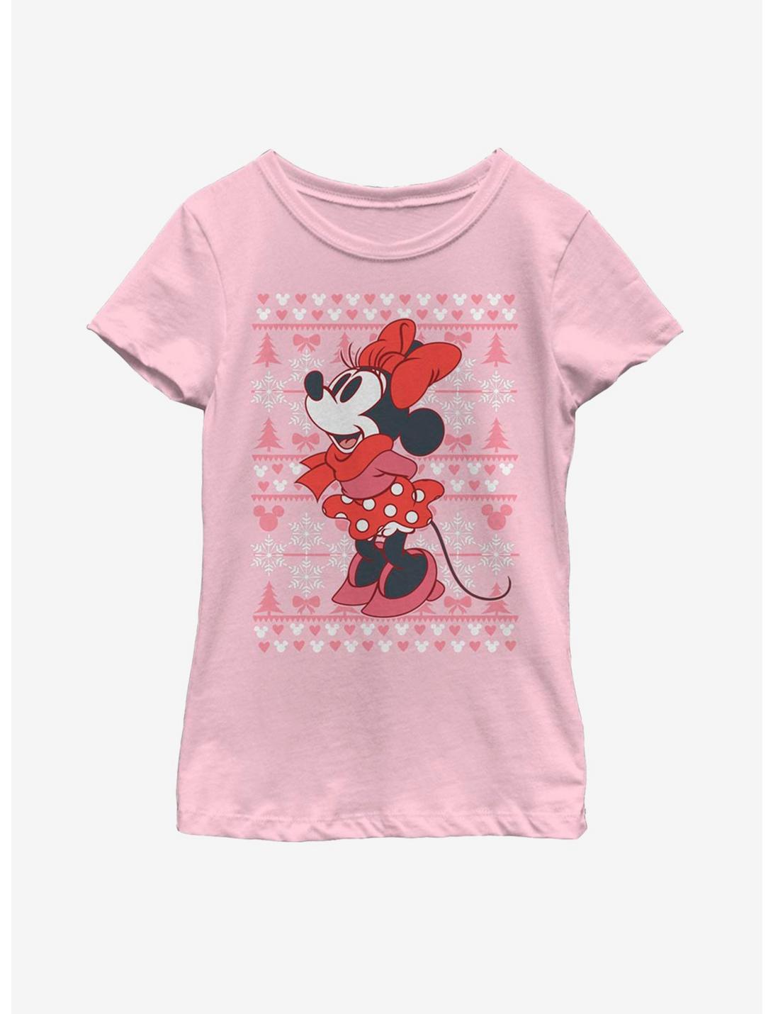 Disney Mickey Mouse Minnie Winter Christmas Pattern Youth Girls T-Shirt, PINK, hi-res