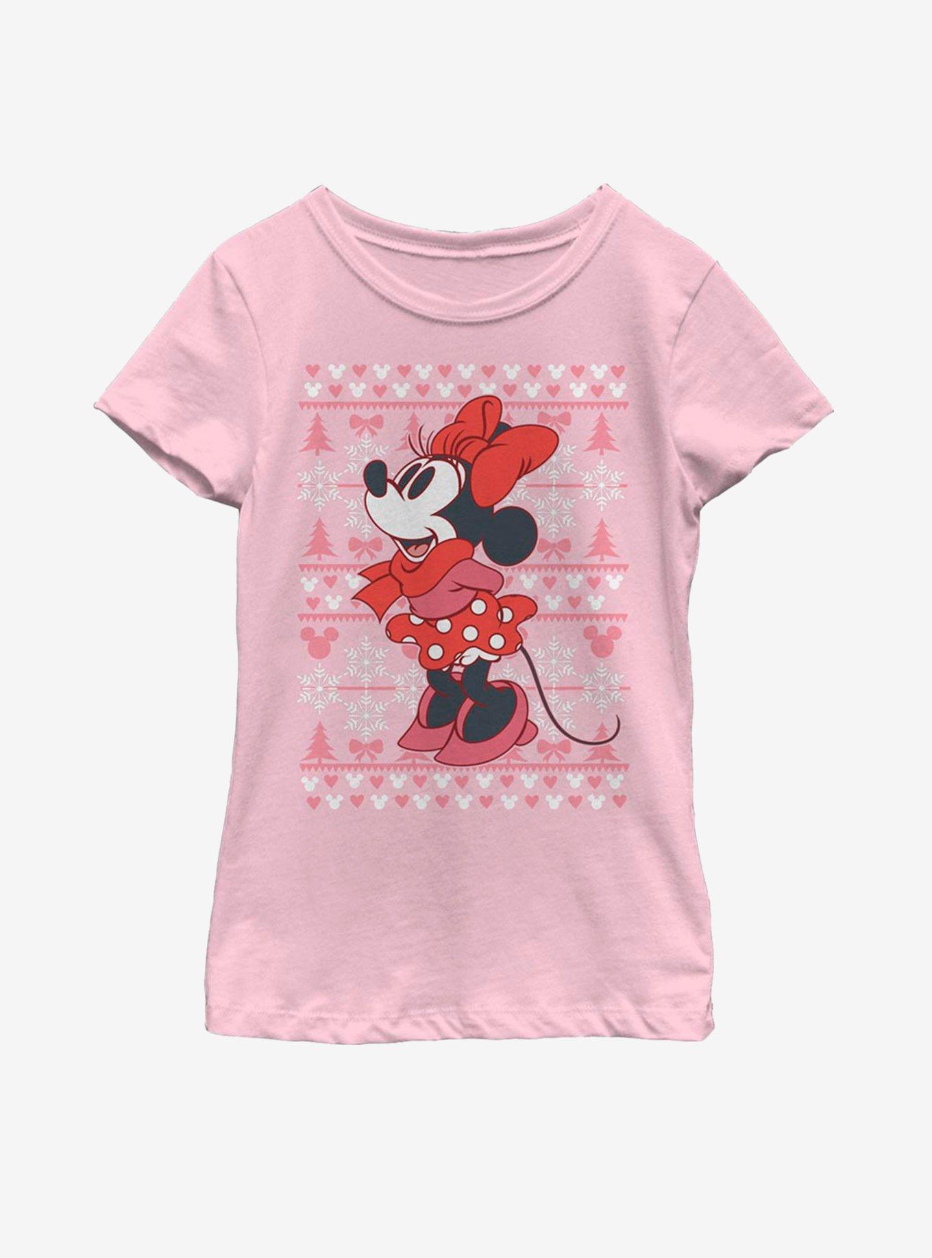 Disney Mickey Mouse Minnie Winter Christmas Pattern Youth Girls T-Shirt, , hi-res