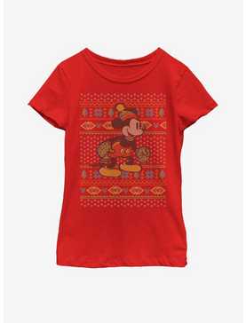 Disney Mickey Mouse Vintage Mickey Christmas Pattern Youth Girls T-Shirt, , hi-res