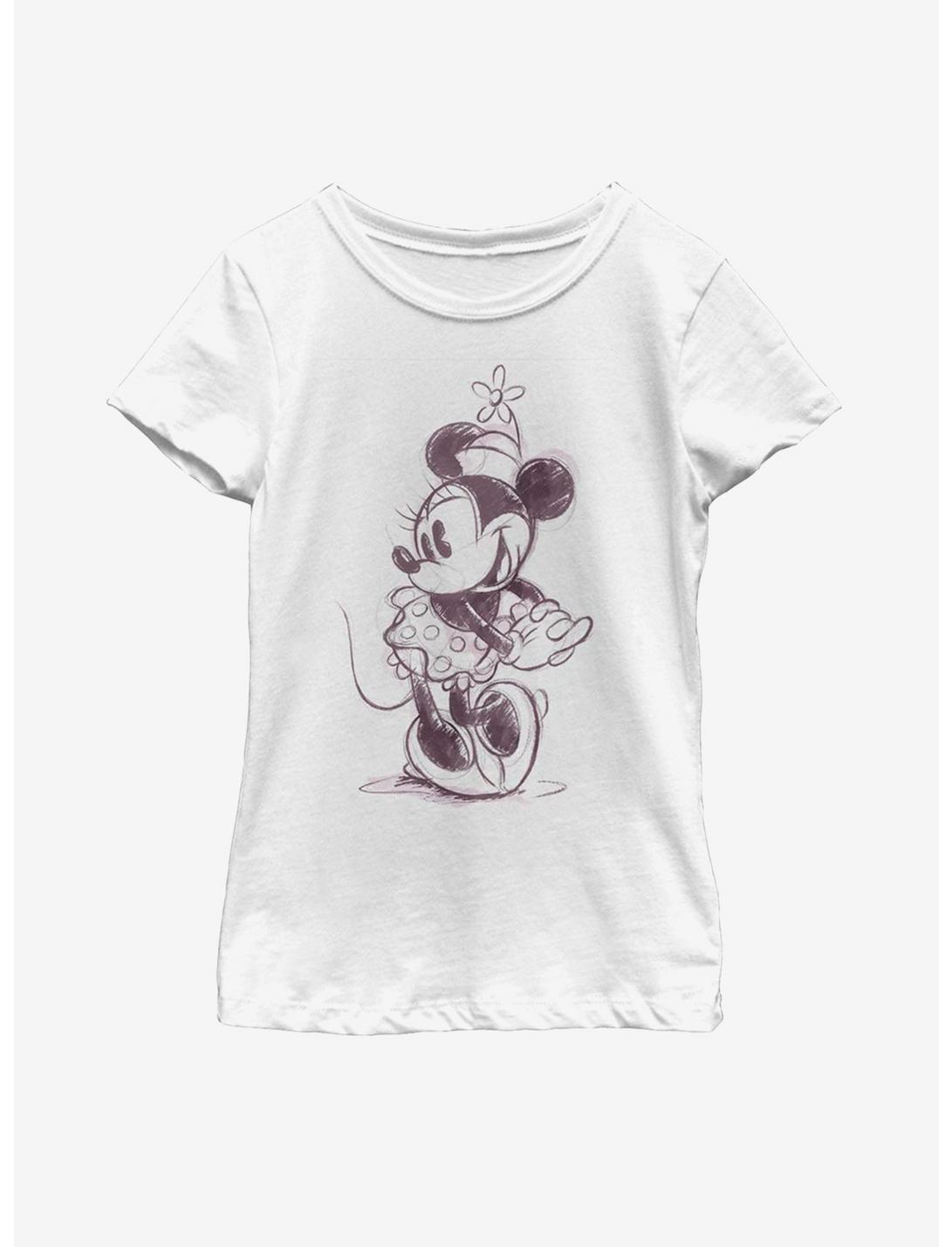 Disney Mickey Mouse Sketchy Minnie Youth Girls T-Shirt, WHITE, hi-res