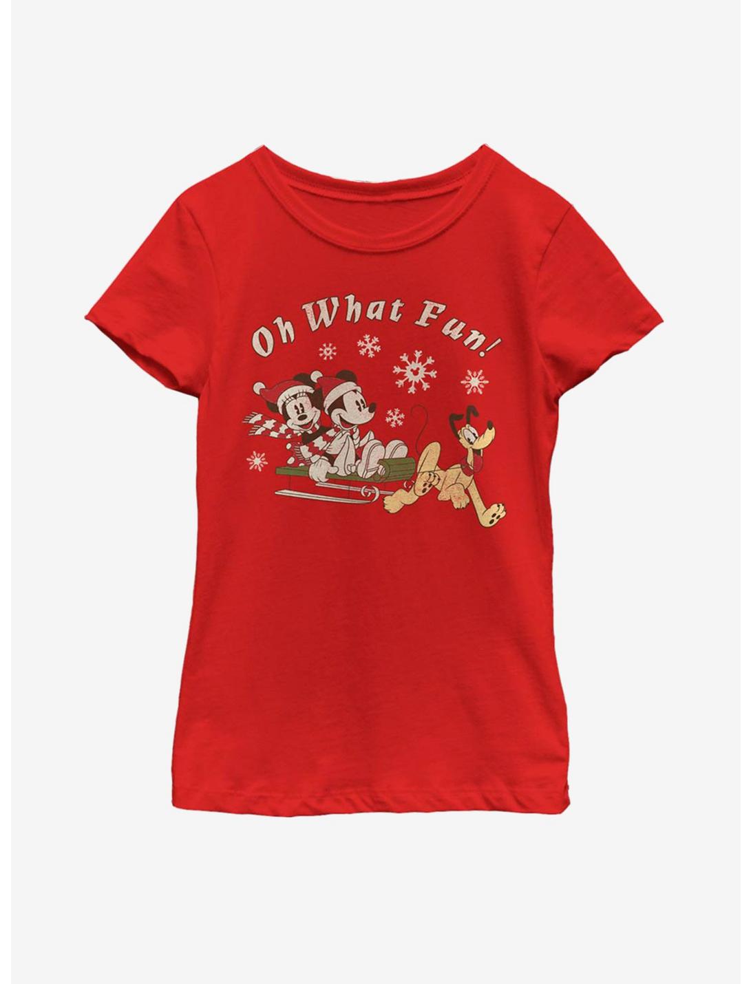 Disney Mickey Mouse Sled Dog Group Youth Girls T-Shirt, RED, hi-res