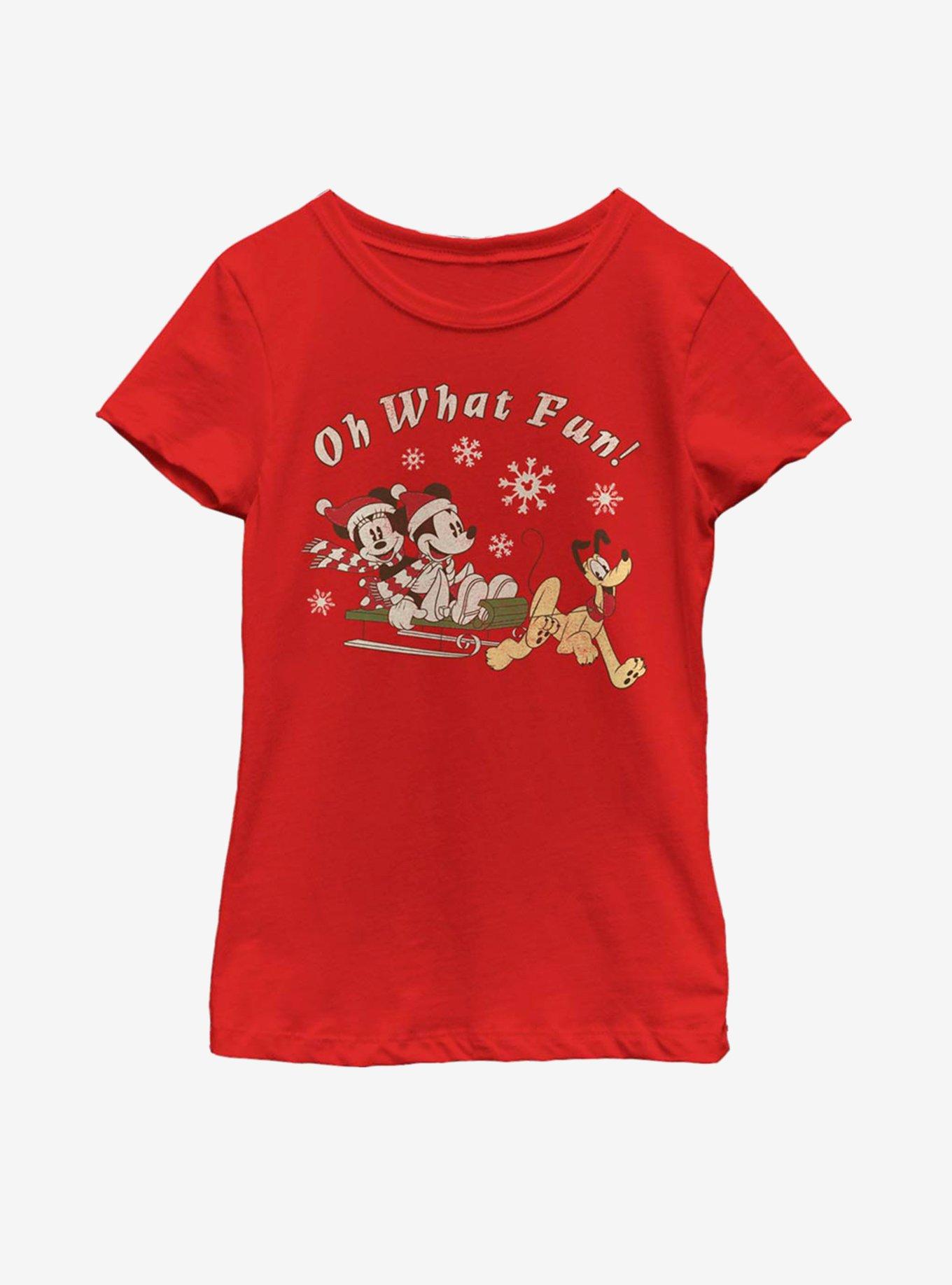 Disney Mickey Mouse Sled Dog Group Youth Girls T-Shirt, RED, hi-res