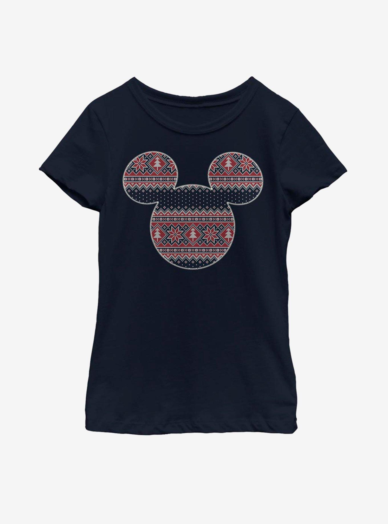 Disney Mickey Mouse Christmas Pattern Fill Mouse Youth Girls T-Shirt, , hi-res