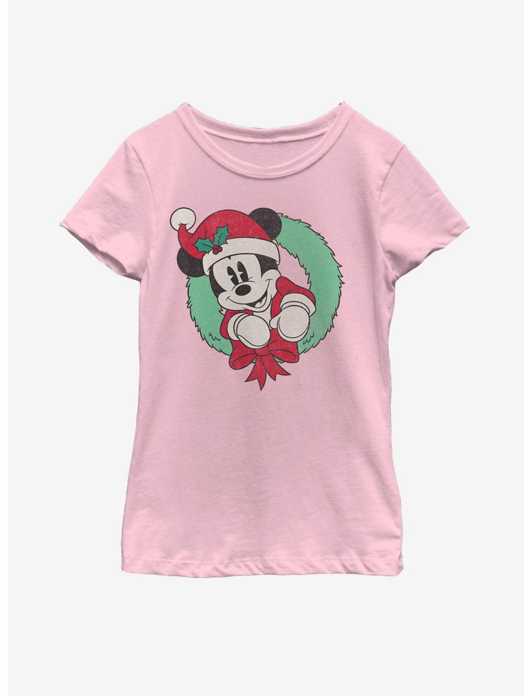 Disney Mickey Mouse Vintage Mickey Wreath Youth Girls T-Shirt, PINK, hi-res