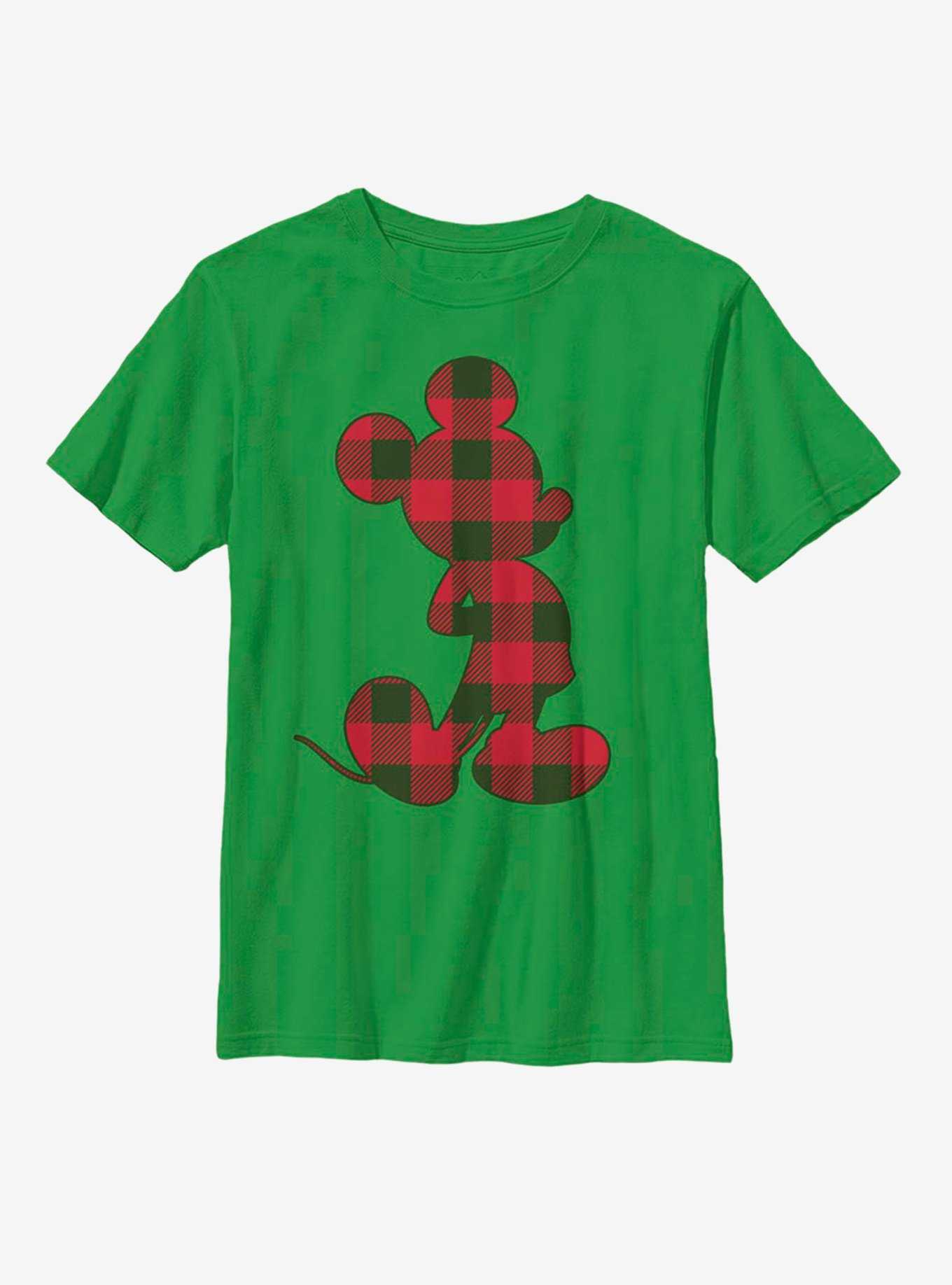 Disney Mickey Mouse Red Checkered Silhouette Youth T-Shirt, , hi-res