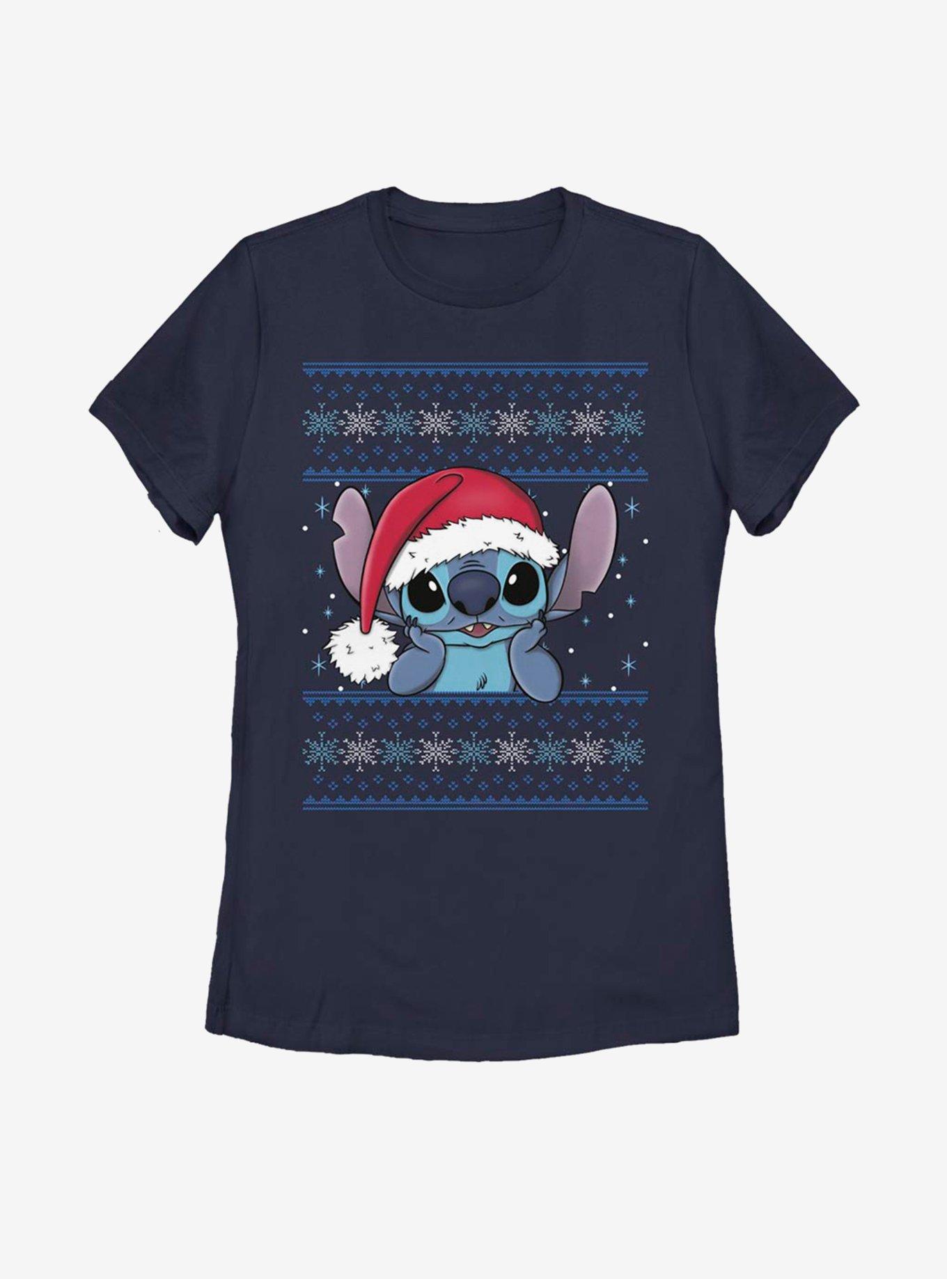 Disney Lilo And Stitch Santa Stitch Holiday Pattern Womens T-Shirt