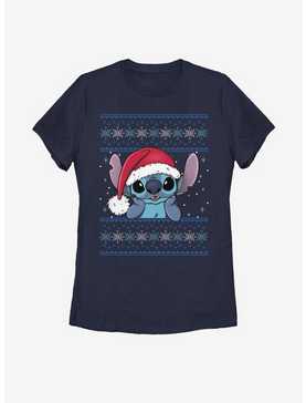 Disney Lilo And Stitch Santa Stitch Holiday Pattern Womens T-Shirt, , hi-res