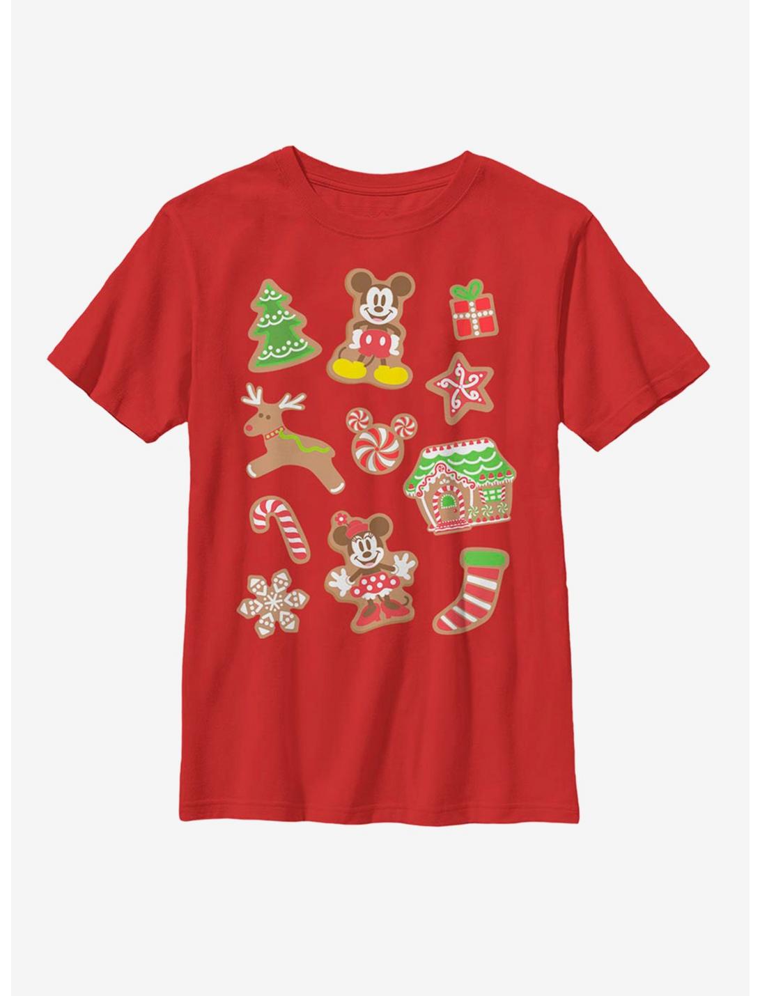 Disney Mickey Mouse Gingerbread Icons Youth T-Shirt, RED, hi-res